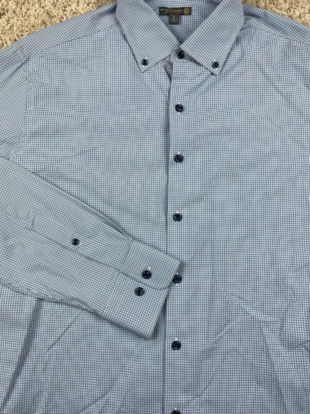 Peter Millar Large Blue Check Summer Comfort Long Sleeve Button Up Shirt 4e - Picture 4 of 9